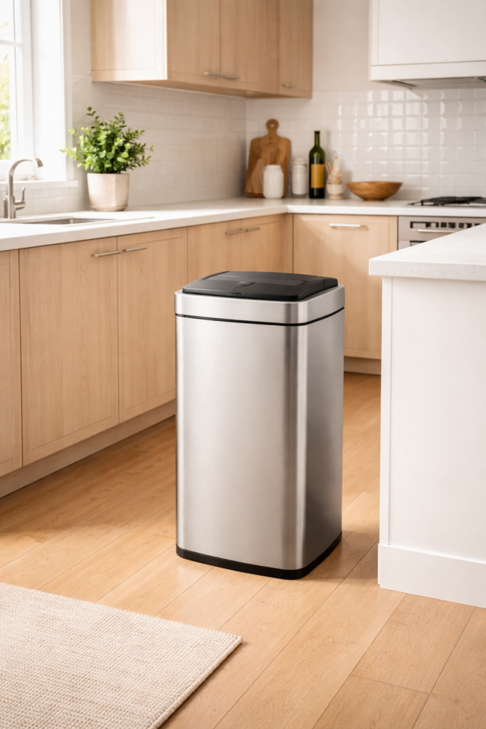 Automatic trash can in a modern kitchen