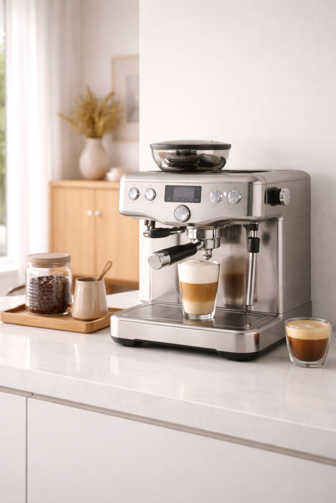 Espresso machine on a clean modern kitchen counter