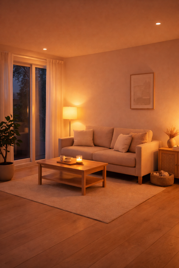 Smart lighting setup in a modern living room