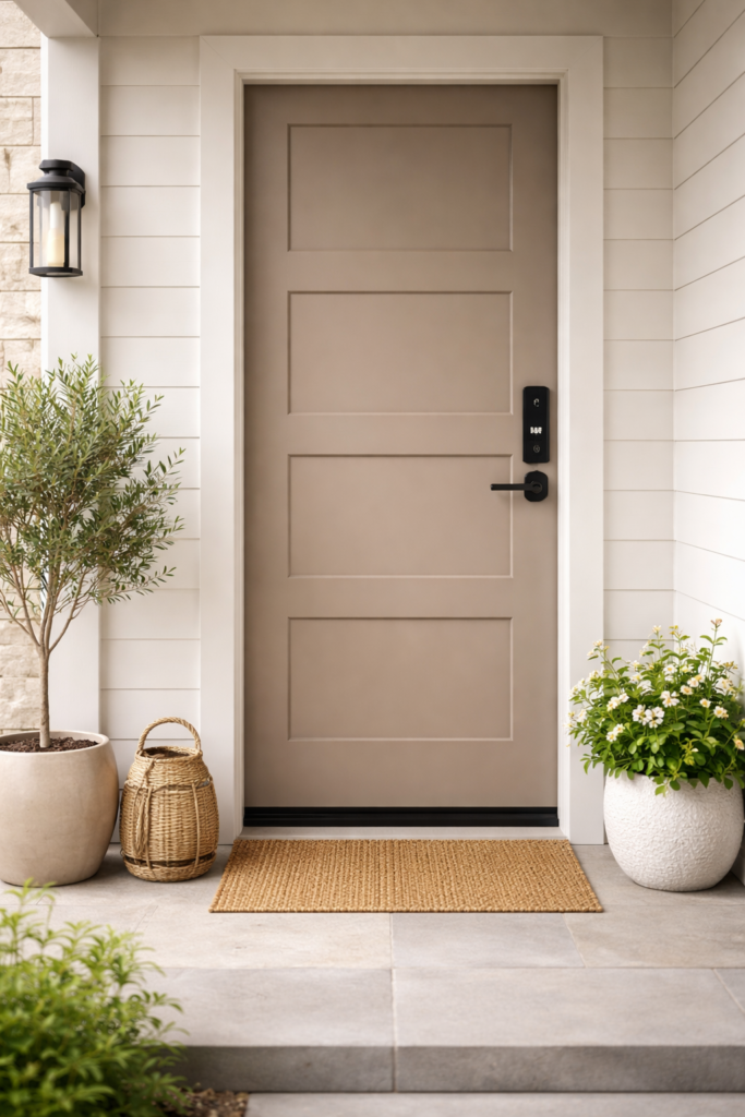 Smart lock installed on a modern home front door
