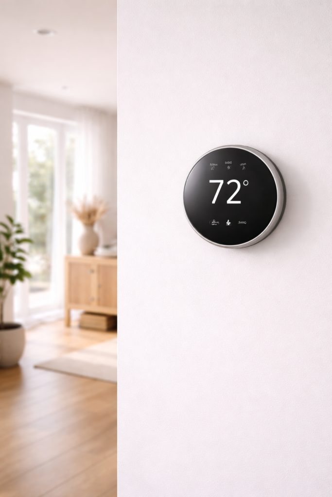 Smart thermostat installed on a modern home wall